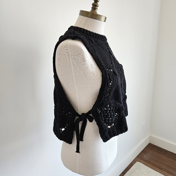 Zara Black Crochet Side Tie Top - Picture 2 of 4